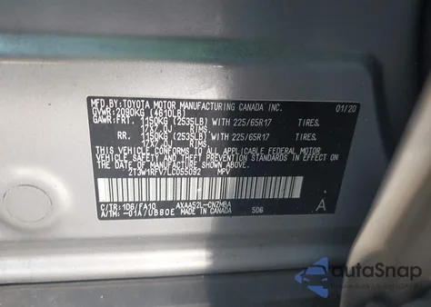 2020 Toyota Rav4 Xle z USA, uszkodzony, nr VIN 2T3W1RFV7LC055092